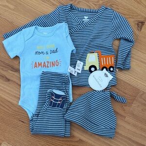 Koala Bay Light Blue Striped Baby 4 Piece Dump Truck Set